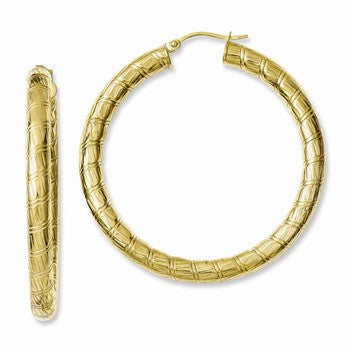 Stainle Steel Yellow IP-plated Textured Hollow Hoop Earrings