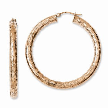 Stainle Steel Rose IP-plated Textured Hollow Hoop Earrings