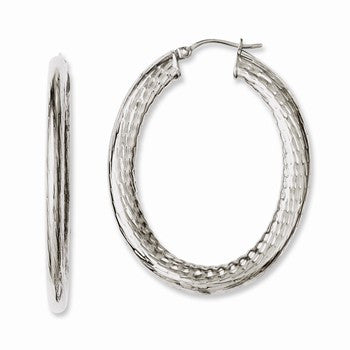 Stainle Steel Textured Hollow Oval Hoop Earrings