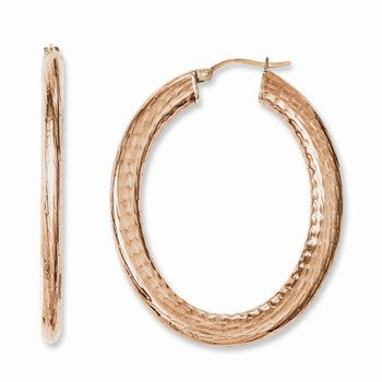 Stainle Steel Rose IP-plated Textured Hollow Oval Hoop Earrings
