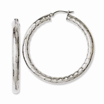 Stainle Steel Textured Polished Hollow Hoop Earrings