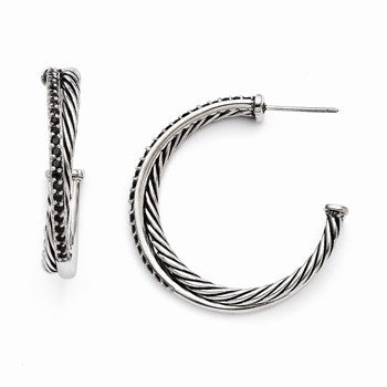 Stainle Steel Antiqued Black CZ Post Earrings