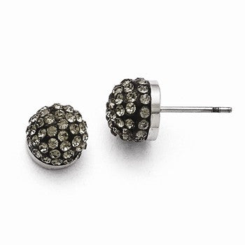 Stainle Steel Polished Black Enamel w/Crystals Post Earrings