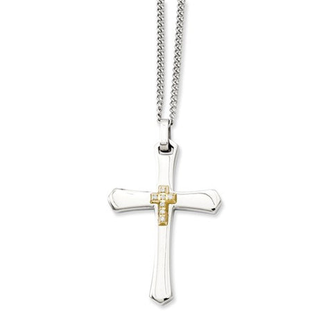 Stainless Steel Accent Diamonds Cross Necklace
