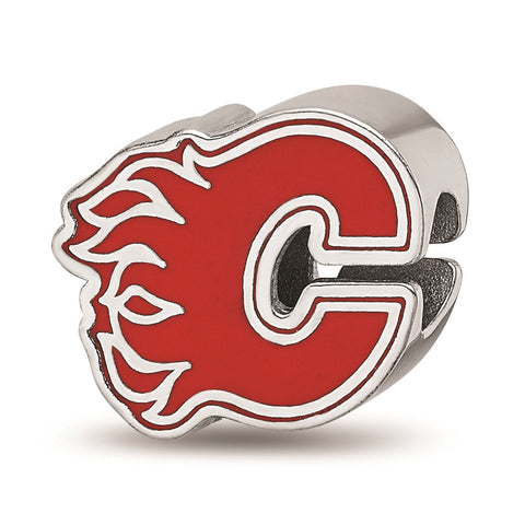 Sterling Silver NHL LogoArt Calgary Flames Flaming C Enameled Logo Bead