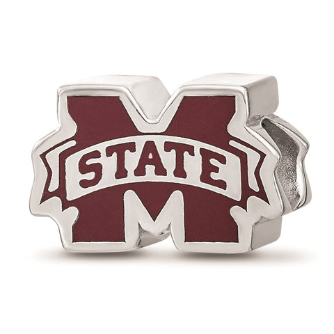 Sterling Silver Mississippi State University M With State Banner Enameled Extruded L