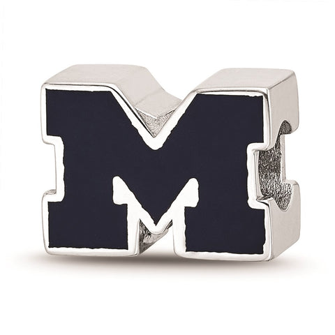 Sterling Silver LogoArt University of Michigan Block M Enameled 1-Sided Bead
