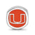 University of Miami U Cushion Shaped Double Logo Be in Sterling Silver