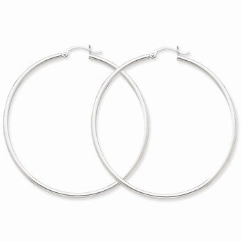 10k White Gold 2mm Round Hoop Earrings