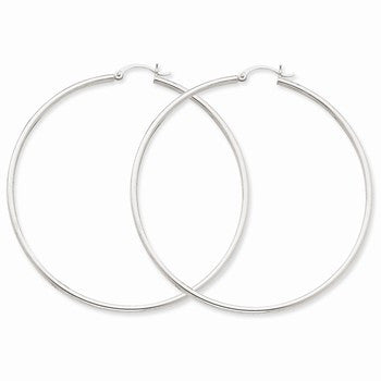 10k White Gold 2mm Round Hoop Earrings