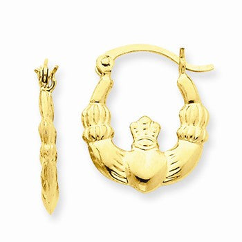 14k Yellow Gold Polished Claddagh Hoop Earrings