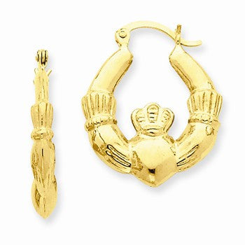 14k Yellow Gold Polished Claddagh Hoop Earrings