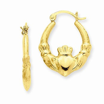 14k Yellow Gold Polished Claddagh Hoop Earrings
