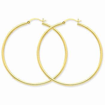 14k Yellow Gold Polished 2mm Round Hoop Earrings