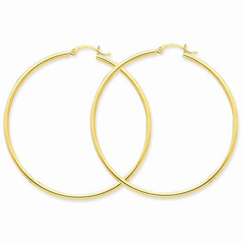 14k Yellow Gold Polished 2mm Round Hoop Earrings