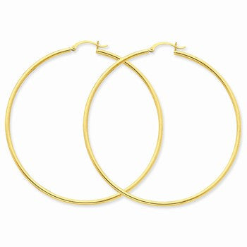 14k Yellow Gold Polished 2mm Round Hoop Earrings