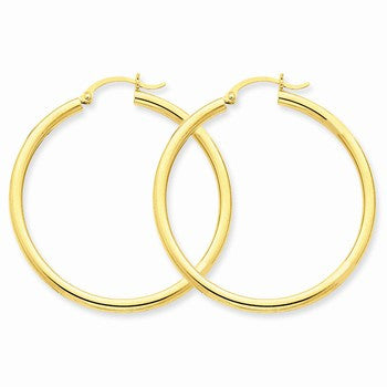 14k Yellow Gold Polished 2.5mm Round Hoop Earrings