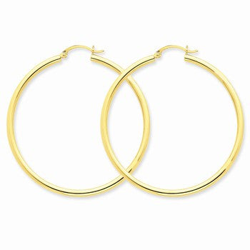 14k Yellow Gold Polished 2.5mm Round Hoop Earrings