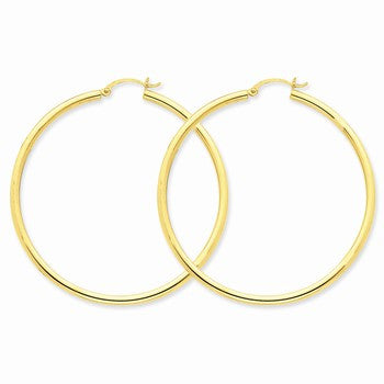 14k Yellow Gold Polished 2.5mm Round Hoop Earrings