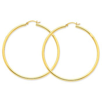 14k Yellow Gold Polished 2.5mm Lightweight Round Hoop Earrings