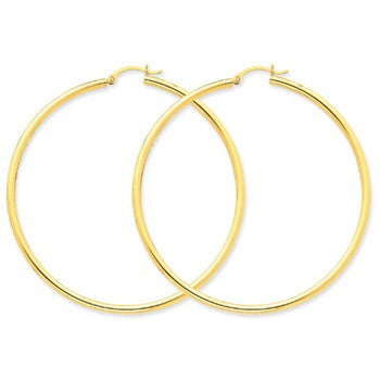14k Yellow Gold Polished 2.5mm Lightweight Round Hoop Earrings