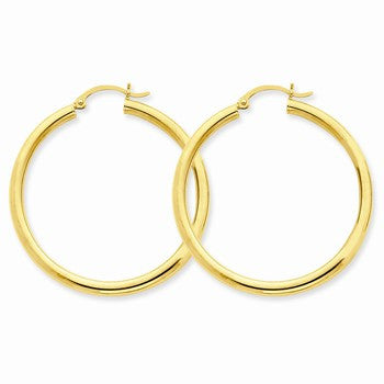 14k Yellow Gold Polished 3mm Round Hoop Earrings