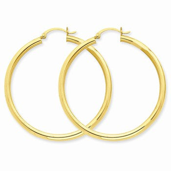 14k Yellow Gold Polished 3mm Round Hoop Earrings