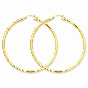 14k Yellow Gold Polished 3mm Round Hoop Earrings
