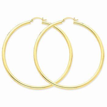 14k Yellow Gold Polished 3mm Round Hoop Earrings