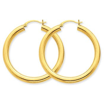 14k Yellow Gold Polished 4mm Lightweight Round Hoop Earrings