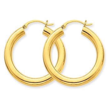 14k Yellow Gold Polished 4mm Lightweight Round Hoop Earrings