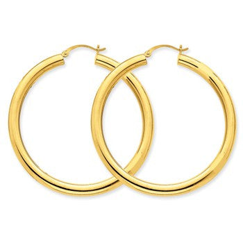 14k Yellow Gold Polished 4mm Lightweight Round Hoop Earrings