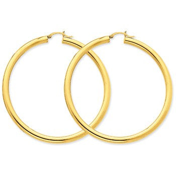 14k Yellow Gold Polished 4mm Lightweight Round Hoop Earrings