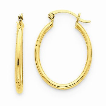 14k Yellow Gold Oval Polished Hoop Earring, Jewelry Earrings