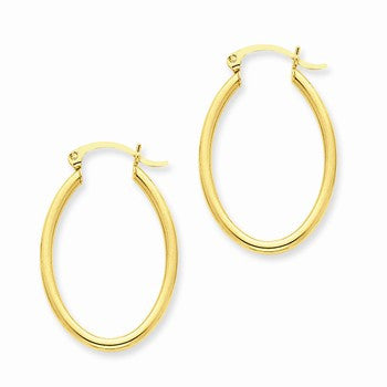 14k Yellow Gold Oval Polished Hoop Earring, Jewelry Earrings
