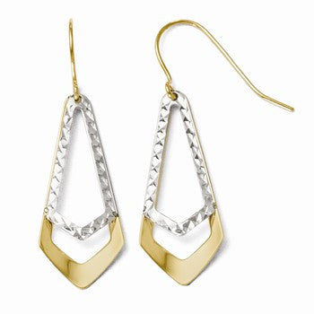 10K Two-tone Diamond-cut Shepherd Hook Dangle Earrings