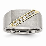 Titanium & 14k Brushed Diamond Ring