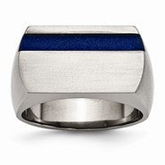 Titanium Grey Ti Polished & Brushed Blue Annodized Stripe Ring