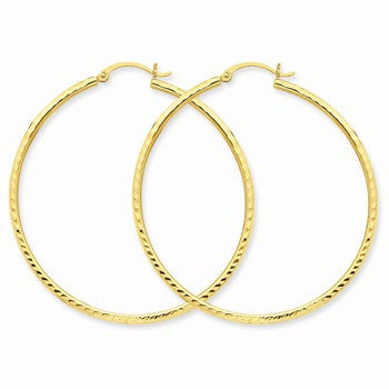 14k Yellow Gold Diamond-cut 2mm Round Tube Hoop Earrings
