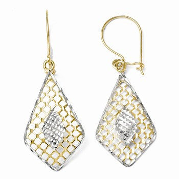10k Yellow Gold w/Rhodium Diamond-cut Dangle Earrings