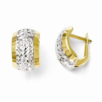 10k Yellow Gold w/Rhodium Diamond-cut Hinged Earrings
