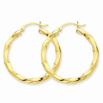 14k Yellow Gold Polished 3mm Twisted Hoop Earrings