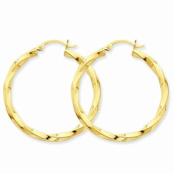 14k Yellow Gold Polished 3mm Twisted Hoop Earrings