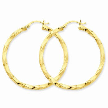 14k Yellow Gold Polished 3mm Twisted Hoop Earrings