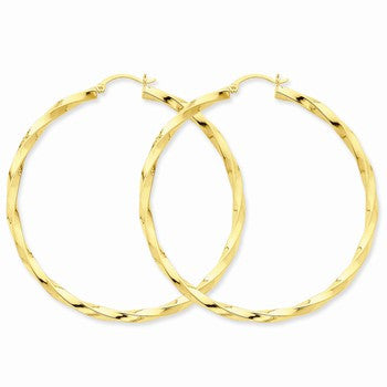 14k Yellow Gold Polished 3mm Twisted Hoop Earrings