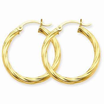 14k Yellow Gold Polished 3.25mm Twisted Hoop Earrings