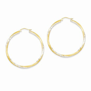 14k Yellow Gold Rhodium Diamond-cut 2.5mm Twisted Hoop Earrings