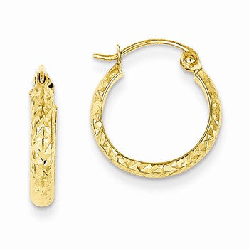 14k Yellow Gold Diamond-cut 2.8x15mm Hollow Hoop Earrings