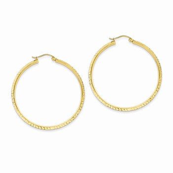 14k Yellow Gold Knife Edge Diamond-cut Hollow Hoop Earrings