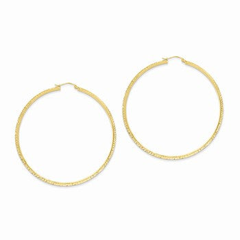 14k Yellow Gold Knife Edge Diamond-cut Hollow Hoop Earrings